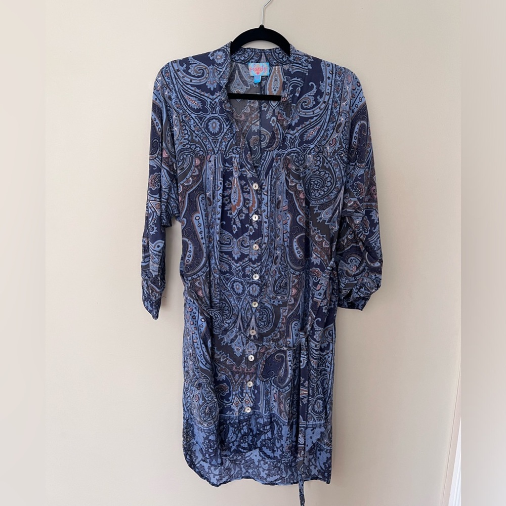 Anthropologie Plenty By Tracy Reese Paisley Button Down Blue Dress